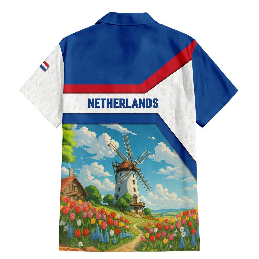 Netherlands Family Matching Mermaid Dress and Hawaiian Shirt Dutch Windmill and Tulip Field Landscape in National Flag Colors - Wonder Print Shop
