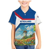 Netherlands Family Matching Mermaid Dress and Hawaiian Shirt Dutch Windmill and Tulip Field Landscape in National Flag Colors - Wonder Print Shop