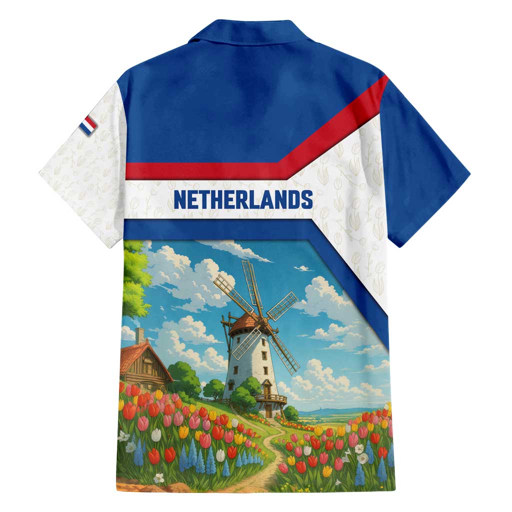 Netherlands Family Matching Off Shoulder Maxi Dress and Hawaiian Shirt Dutch Windmill and Tulip Field Landscape in National Flag Colors - Wonder Print Shop