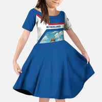 Netherlands Family Matching Puletasi and Hawaiian Shirt Dutch Windmill and Tulip Field Landscape in National Flag Colors - Wonder Print Shop