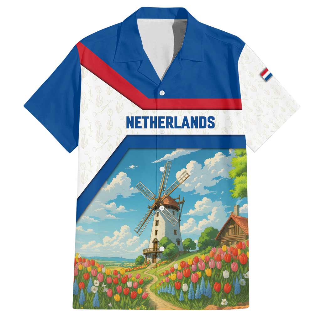 Netherlands Family Matching Puletasi and Hawaiian Shirt Dutch Windmill and Tulip Field Landscape in National Flag Colors - Wonder Print Shop