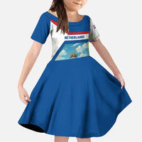 Netherlands Family Matching Summer Maxi Dress and Hawaiian Shirt Dutch Windmill and Tulip Field Landscape in National Flag Colors - Wonder Print Shop