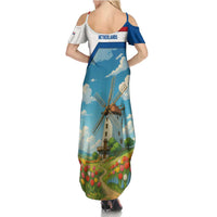 Netherlands Family Matching Summer Maxi Dress and Hawaiian Shirt Dutch Windmill and Tulip Field Landscape in National Flag Colors - Wonder Print Shop