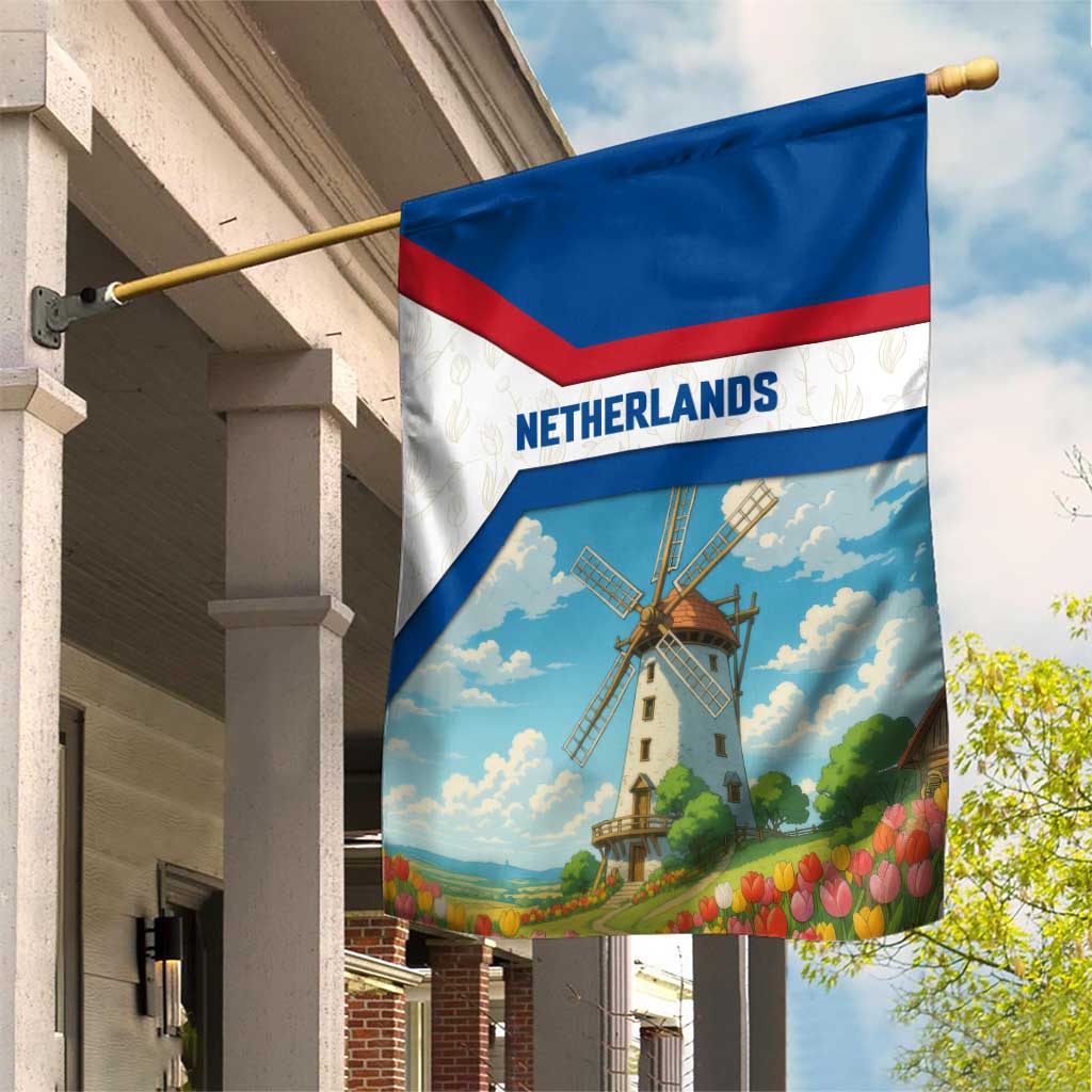 Netherlands Garden Flag Dutch Windmill and Tulip Field Landscape in National Flag Colors - Wonder Print Shop