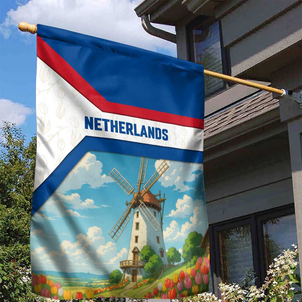 Netherlands Garden Flag Dutch Windmill and Tulip Field Landscape in National Flag Colors - Wonder Print Shop