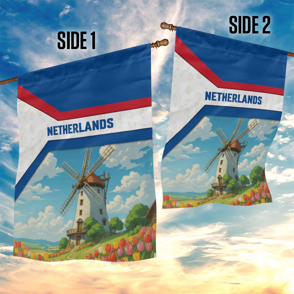 Netherlands Garden Flag Dutch Windmill and Tulip Field Landscape in National Flag Colors - Wonder Print Shop