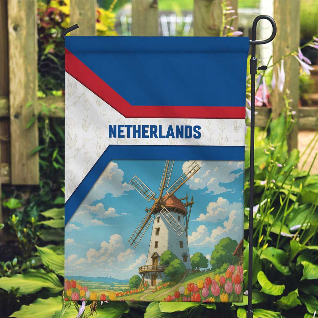 Netherlands Garden Flag Dutch Windmill and Tulip Field Landscape in National Flag Colors - Wonder Print Shop