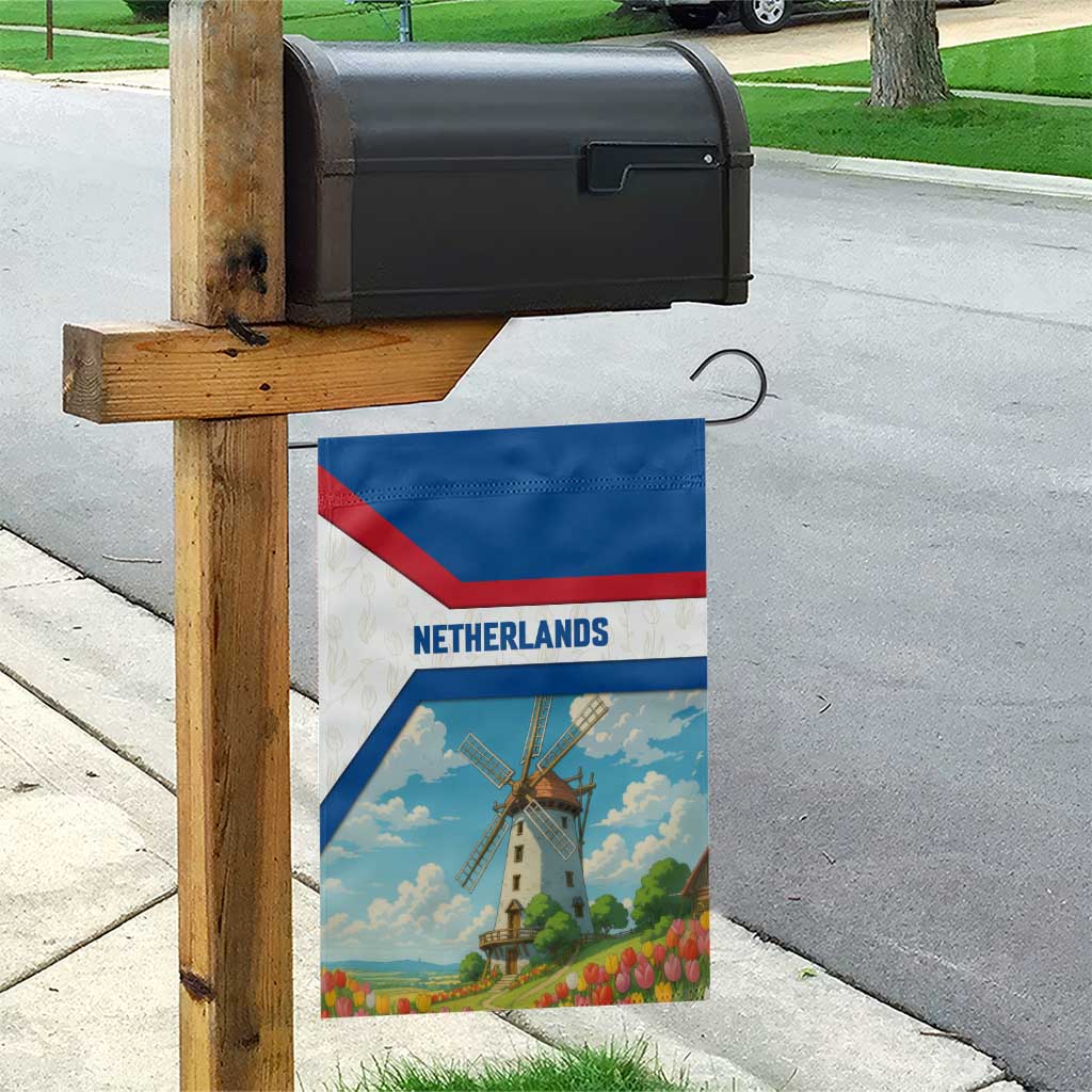 Netherlands Garden Flag Dutch Windmill and Tulip Field Landscape in National Flag Colors - Wonder Print Shop