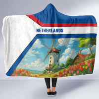 Netherlands Hooded Blanket Dutch Windmill and Tulip Field Landscape in National Flag Colors - Wonder Print Shop