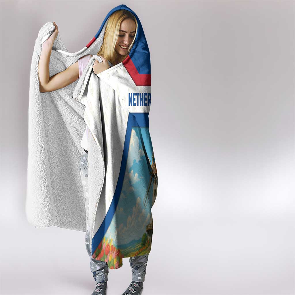 Netherlands Hooded Blanket Dutch Windmill and Tulip Field Landscape in National Flag Colors - Wonder Print Shop