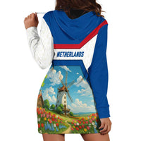 Netherlands Hoodie Dress Dutch Windmill and Tulip Field Landscape in National Flag Colors - Wonder Print Shop