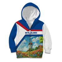 Netherlands Kid Hoodie Dutch Windmill and Tulip Field Landscape in National Flag Colors - Wonder Print Shop