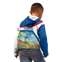 Netherlands Kid Hoodie Dutch Windmill and Tulip Field Landscape in National Flag Colors - Wonder Print Shop