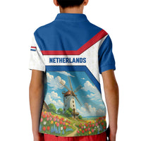 Netherlands Kid Polo Shirt Dutch Windmill and Tulip Field Landscape in National Flag Colors - Wonder Print Shop