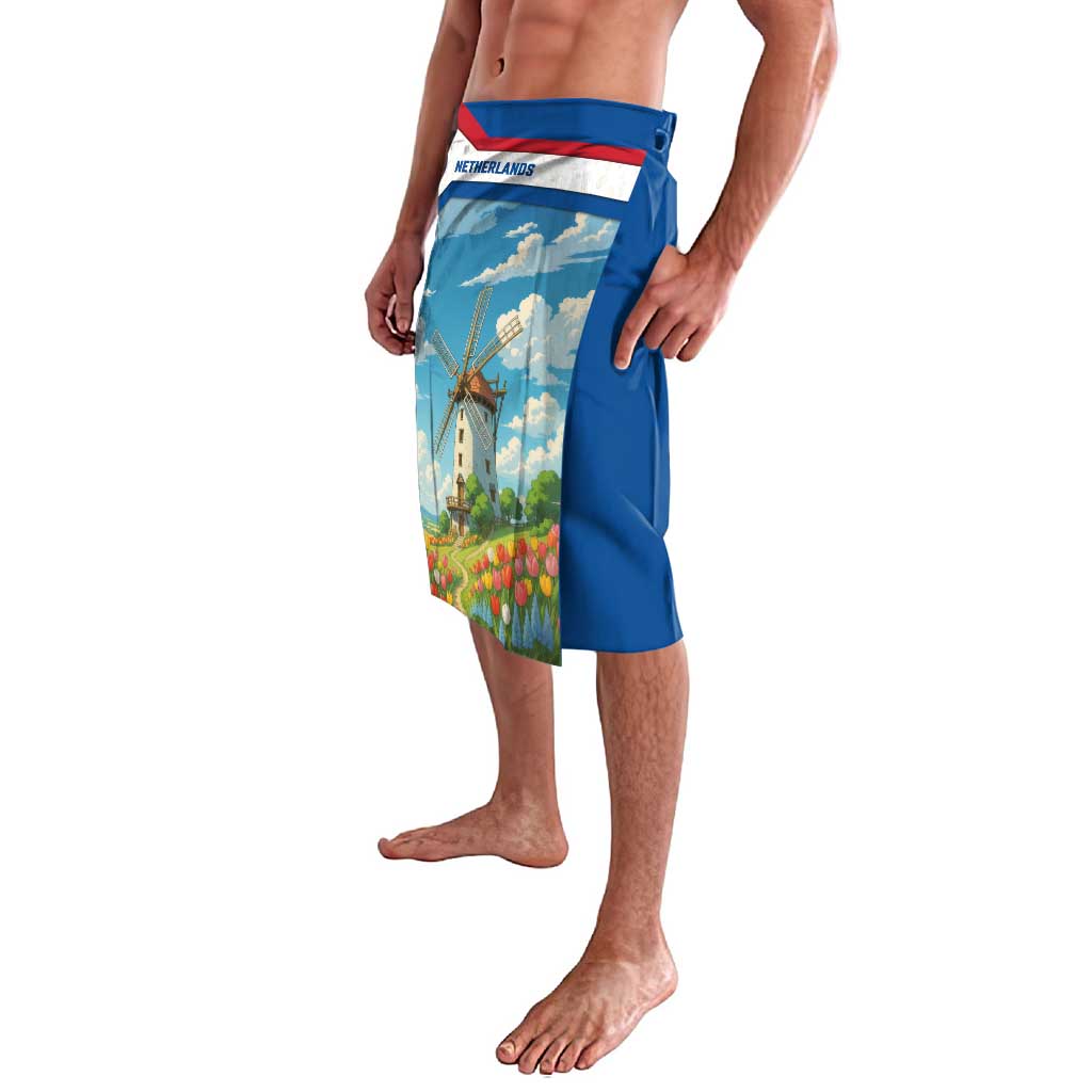 Netherlands Lavalava Dutch Windmill and Tulip Field Landscape in National Flag Colors - Wonder Print Shop