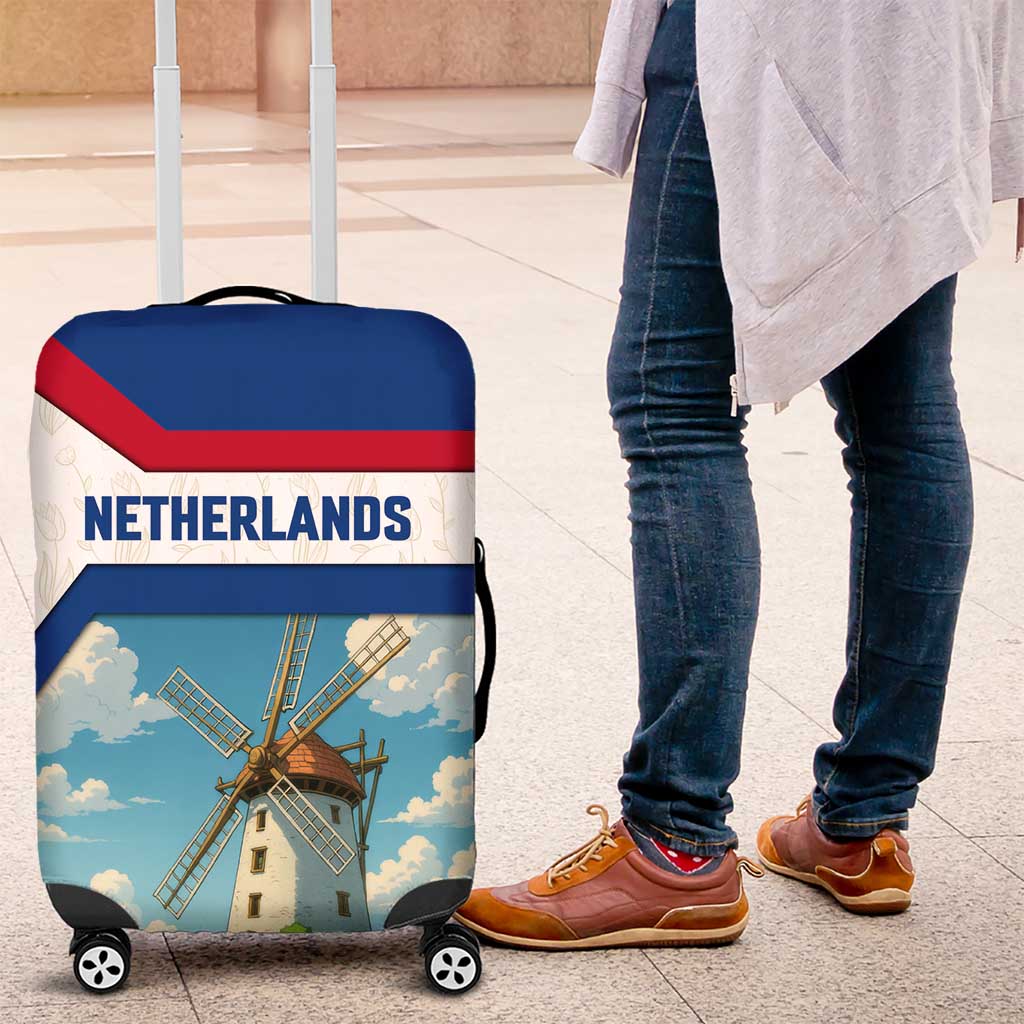 Netherlands Luggage Cover Dutch Windmill and Tulip Field Landscape in National Flag Colors - Wonder Print Shop