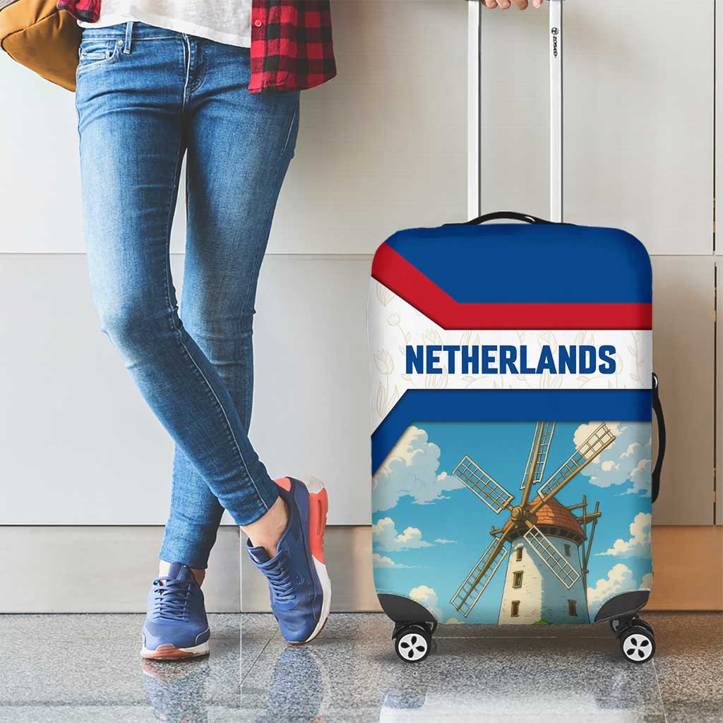 Netherlands Luggage Cover Dutch Windmill and Tulip Field Landscape in National Flag Colors - Wonder Print Shop