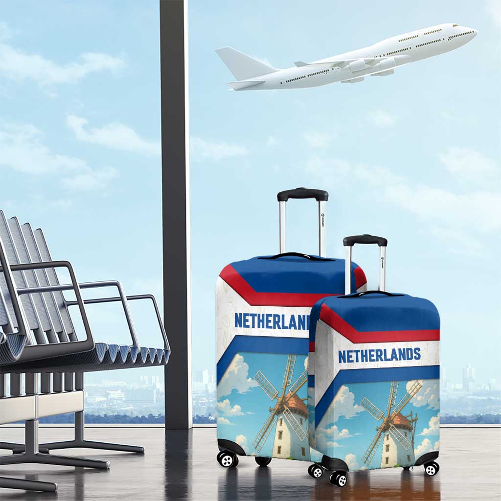 Netherlands Luggage Cover Dutch Windmill and Tulip Field Landscape in National Flag Colors - Wonder Print Shop