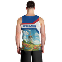 Netherlands Men Tank Top Dutch Windmill and Tulip Field Landscape in National Flag Colors - Wonder Print Shop