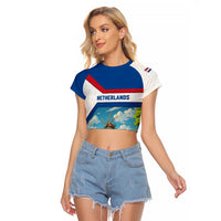 Netherlands Raglan Cropped T Shirt Dutch Windmill and Tulip Field Landscape in National Flag Colors - Wonder Print Shop