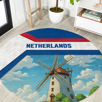 Netherlands Round Carpet Dutch Windmill and Tulip Field Landscape in National Flag Colors - Wonder Print Shop