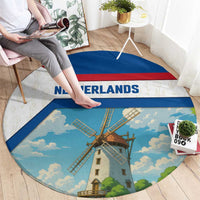 Netherlands Round Carpet Dutch Windmill and Tulip Field Landscape in National Flag Colors - Wonder Print Shop