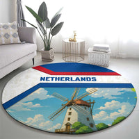 Netherlands Round Carpet Dutch Windmill and Tulip Field Landscape in National Flag Colors - Wonder Print Shop