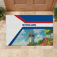 Netherlands Rubber Doormat Dutch Windmill and Tulip Field Landscape in National Flag Colors - Wonder Print Shop