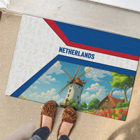 Netherlands Rubber Doormat Dutch Windmill and Tulip Field Landscape in National Flag Colors - Wonder Print Shop