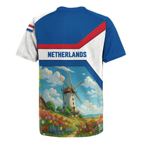 Netherlands Rugby Jersey Dutch Windmill and Tulip Field Landscape in National Flag Colors - Wonder Print Shop