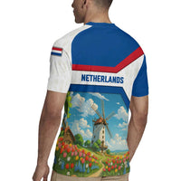 Netherlands Rugby Jersey Dutch Windmill and Tulip Field Landscape in National Flag Colors - Wonder Print Shop