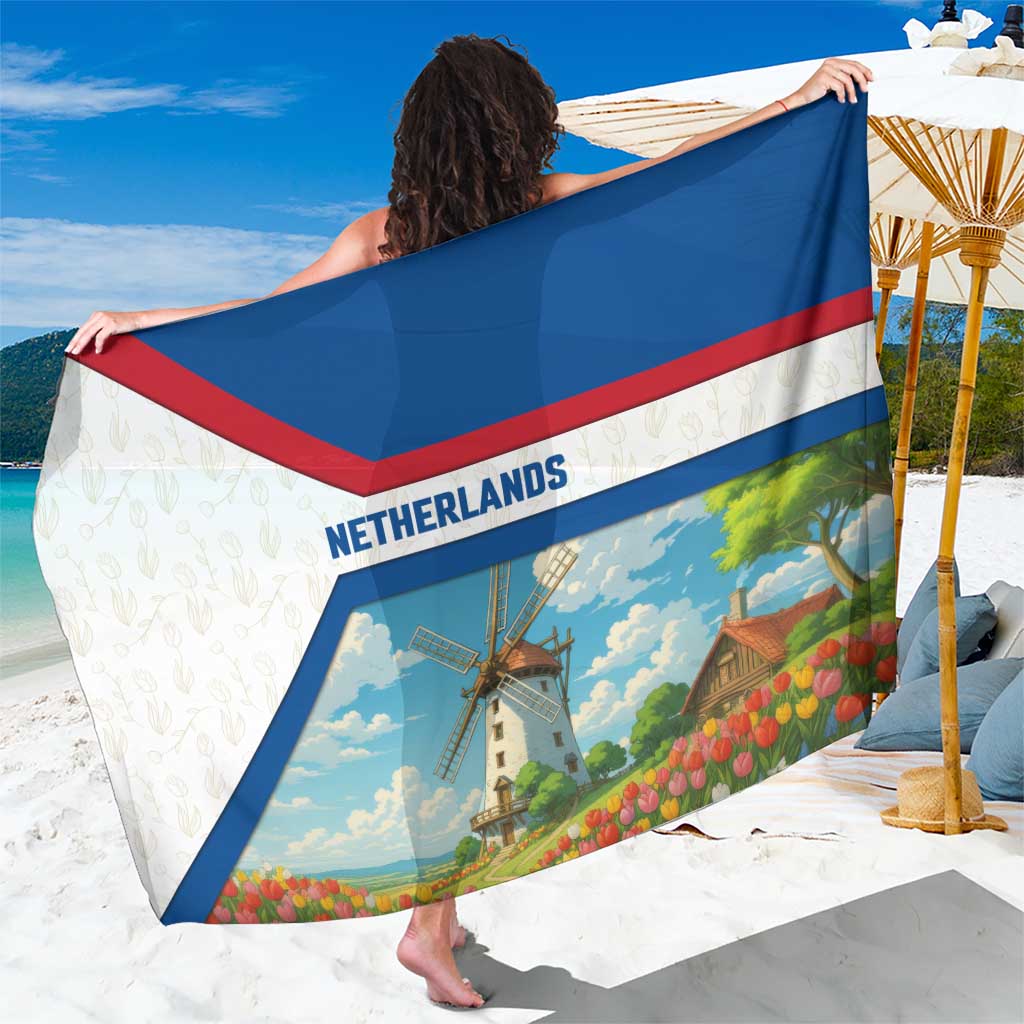 Netherlands Sarong Dutch Windmill and Tulip Field Landscape in National Flag Colors - Wonder Print Shop
