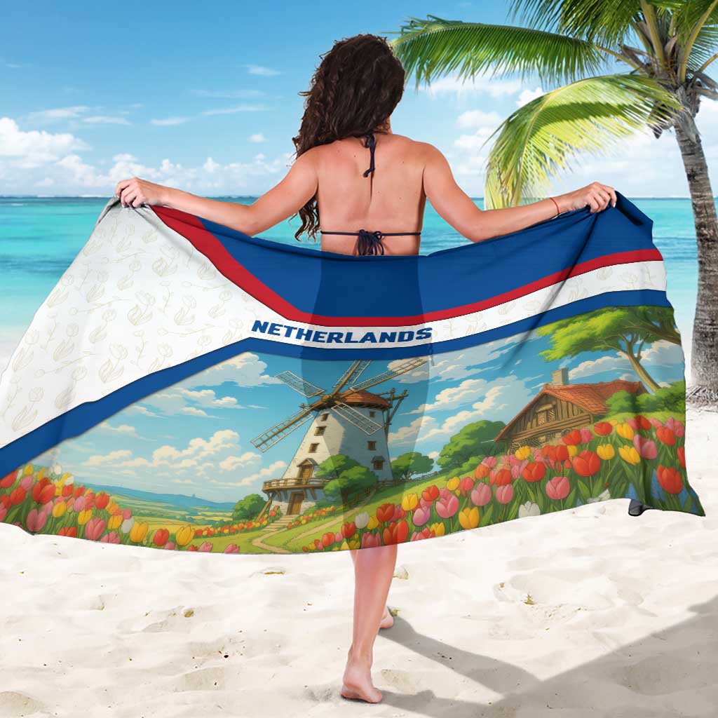 Netherlands Sarong Dutch Windmill and Tulip Field Landscape in National Flag Colors - Wonder Print Shop