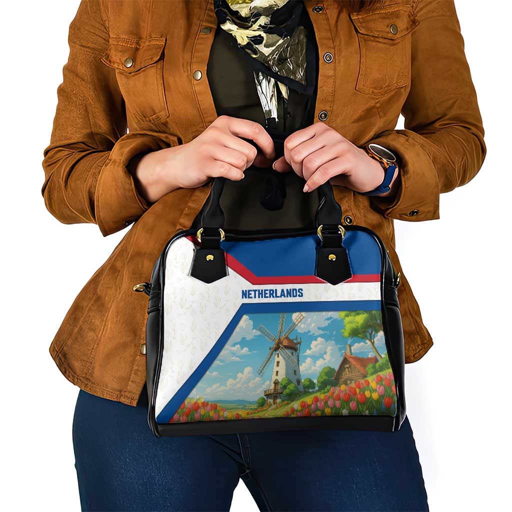 Netherlands Shoulder Handbag Dutch Windmill and Tulip Field Landscape in National Flag Colors - Wonder Print Shop