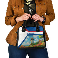 Netherlands Shoulder Handbag Dutch Windmill and Tulip Field Landscape in National Flag Colors - Wonder Print Shop