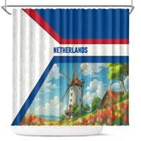 Netherlands Shower Curtain Dutch Windmill and Tulip Field Landscape in National Flag Colors - Wonder Print Shop