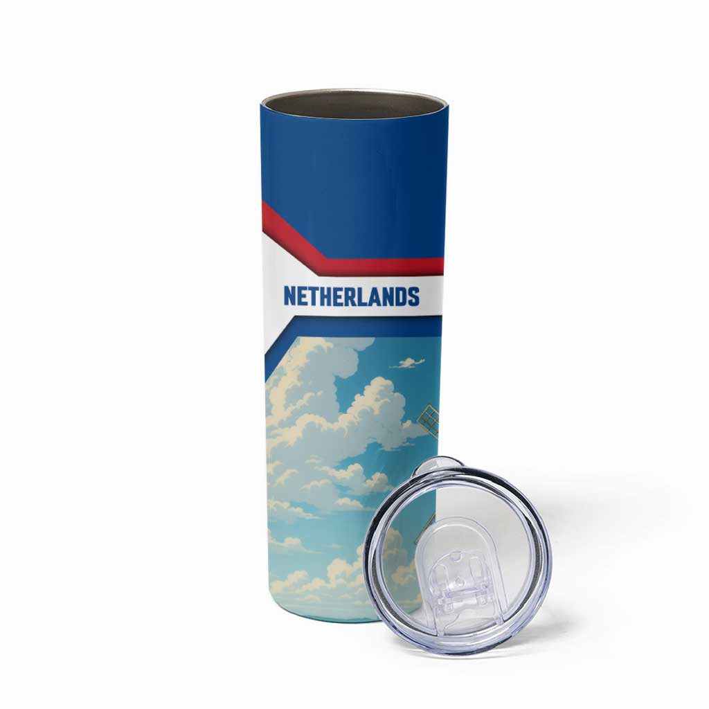 Netherlands Skinny Tumbler Dutch Windmill and Tulip Field Landscape in National Flag Colors - Wonder Print Shop
