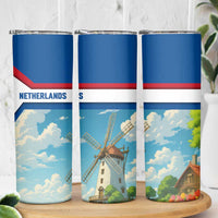 Netherlands Skinny Tumbler Dutch Windmill and Tulip Field Landscape in National Flag Colors - Wonder Print Shop