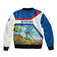 Netherlands Sleeve Zip Bomber Jacket Dutch Windmill and Tulip Field Landscape in National Flag Colors - Wonder Print Shop