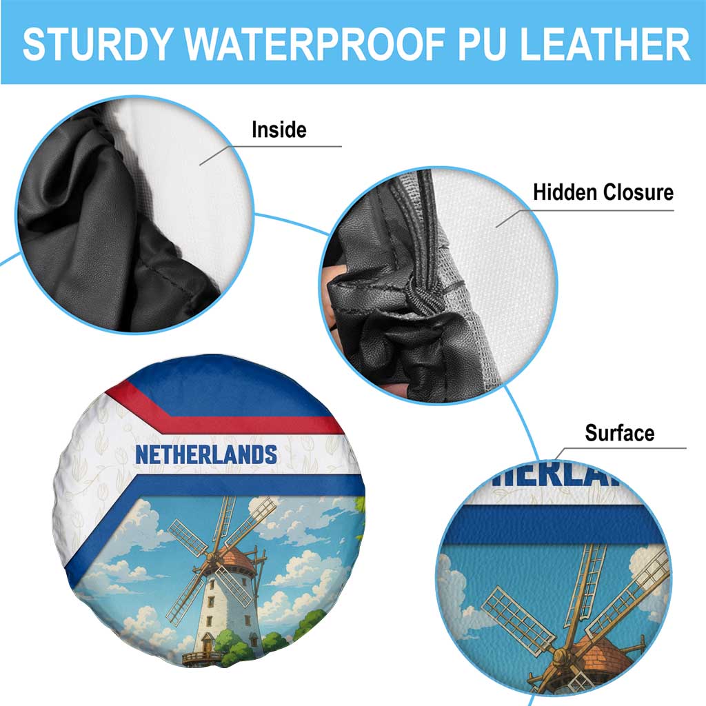 Netherlands Spare Tire Cover Dutch Windmill and Tulip Field Landscape in National Flag Colors - Wonder Print Shop