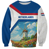 Netherlands Sweatshirt Dutch Windmill and Tulip Field Landscape in National Flag Colors - Wonder Print Shop