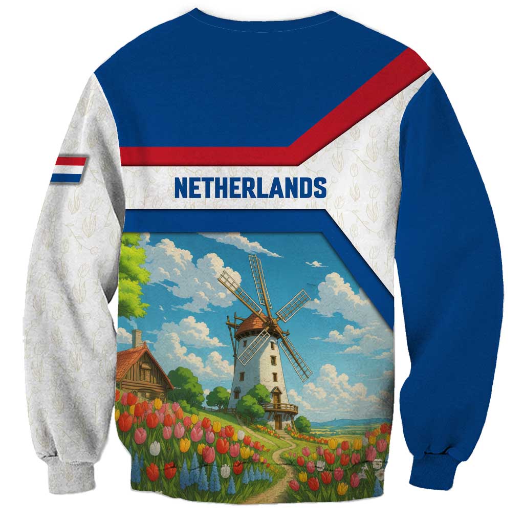 Netherlands Sweatshirt Dutch Windmill and Tulip Field Landscape in National Flag Colors - Wonder Print Shop