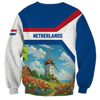 Netherlands Sweatshirt Dutch Windmill and Tulip Field Landscape in National Flag Colors - Wonder Print Shop