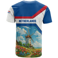Netherlands T Shirt Dutch Windmill and Tulip Field Landscape in National Flag Colors - Wonder Print Shop
