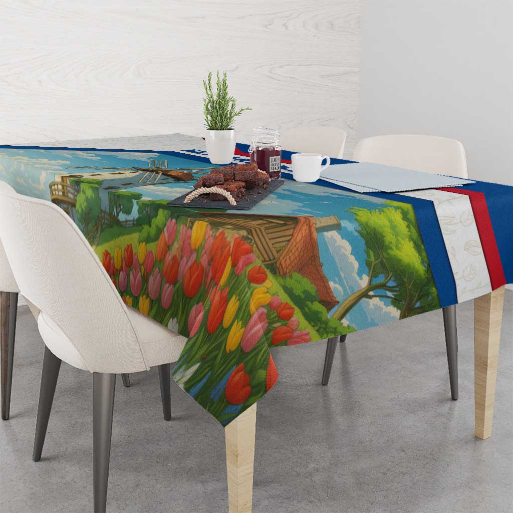 Netherlands Tablecloth Dutch Windmill and Tulip Field Landscape in National Flag Colors - Wonder Print Shop