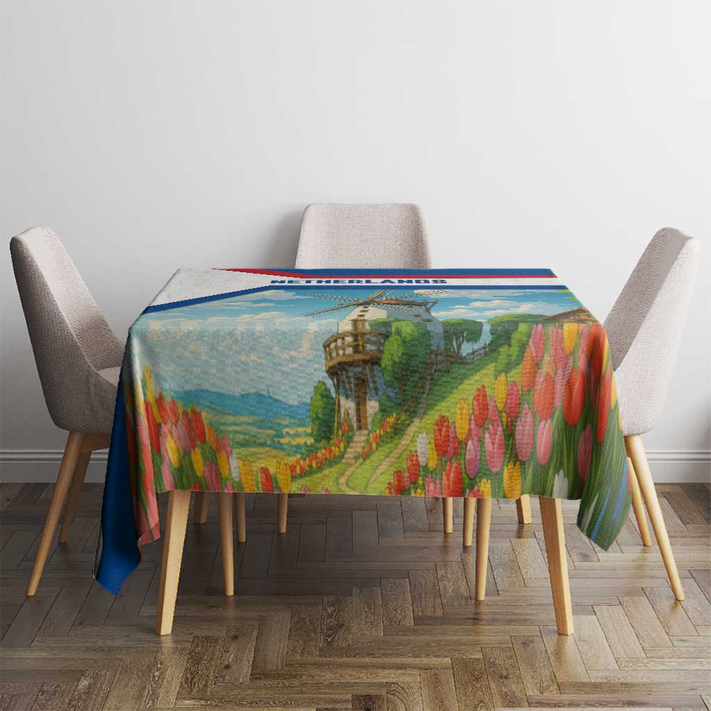 Netherlands Tablecloth Dutch Windmill and Tulip Field Landscape in National Flag Colors - Wonder Print Shop