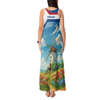 Netherlands Tank Maxi Dress Dutch Windmill and Tulip Field Landscape in National Flag Colors - Wonder Print Shop