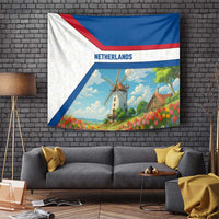 Netherlands Tapestry Dutch Windmill and Tulip Field Landscape in National Flag Colors - Wonder Print Shop
