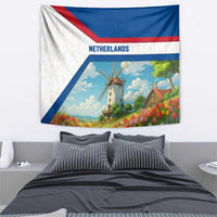 Netherlands Tapestry Dutch Windmill and Tulip Field Landscape in National Flag Colors - Wonder Print Shop
