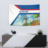 Netherlands Tapestry Dutch Windmill and Tulip Field Landscape in National Flag Colors - Wonder Print Shop